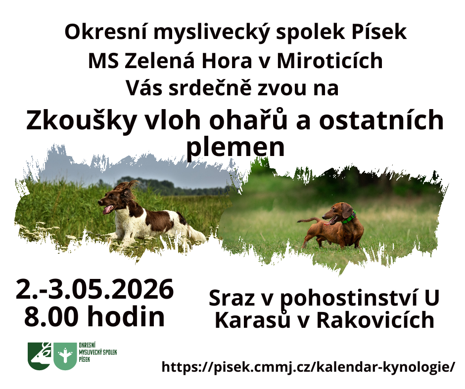 Zkoušky vloh všech loveckých plemen 2. a 3.5.2026