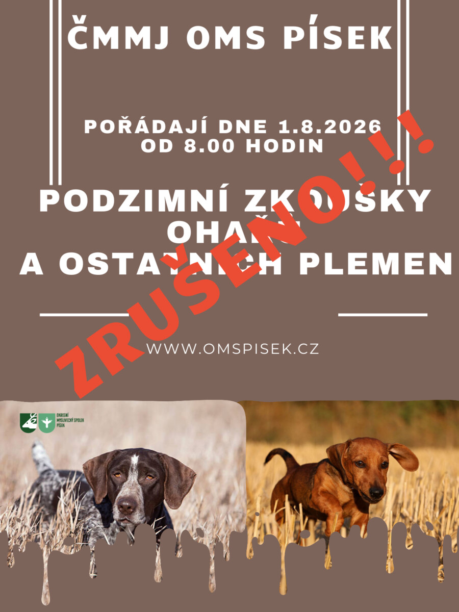 PODZIMNÍ ZKOUŠKY OHAŘŮ A OSTATNÍCH PLEMEN 1.8.2026 – ZRUŠENO!!!